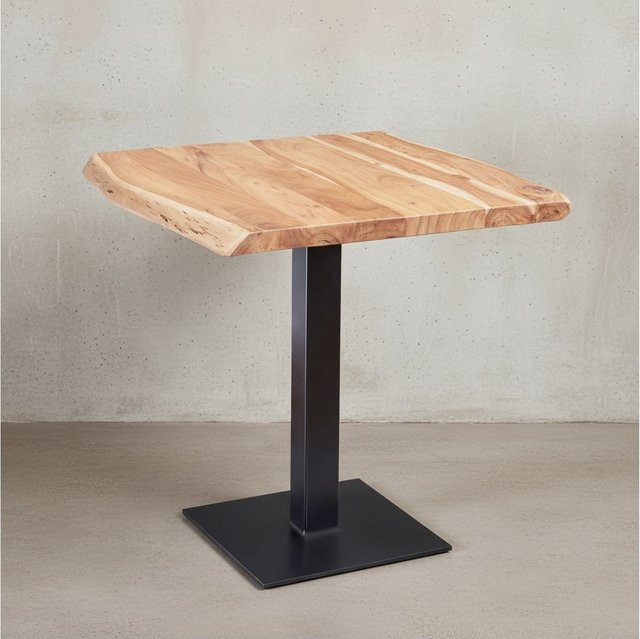 KADIMA DESIGN Massivholz-Esstisch aus Akazie mit quadratischer Baumkante und Edelstahlstandfuß in Braun - Bild 1