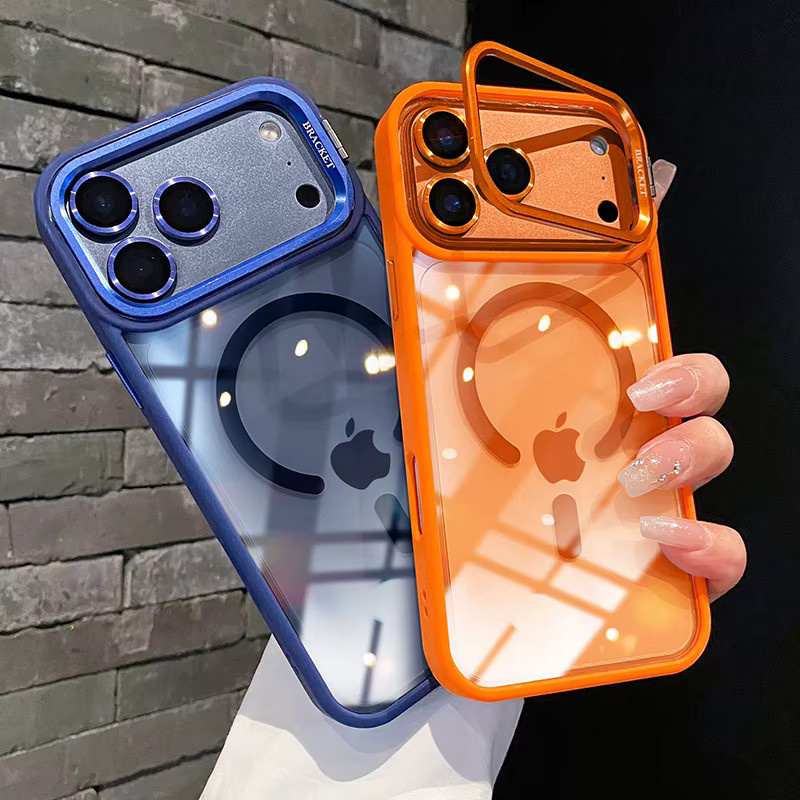 QIXTWO Magnetische iPhone Hülle mit Objektivhalter und kabelloser Ladefunktion, transparent und pink, stoßfeste Schutzhülle für iOS-Modelle - Bild 1