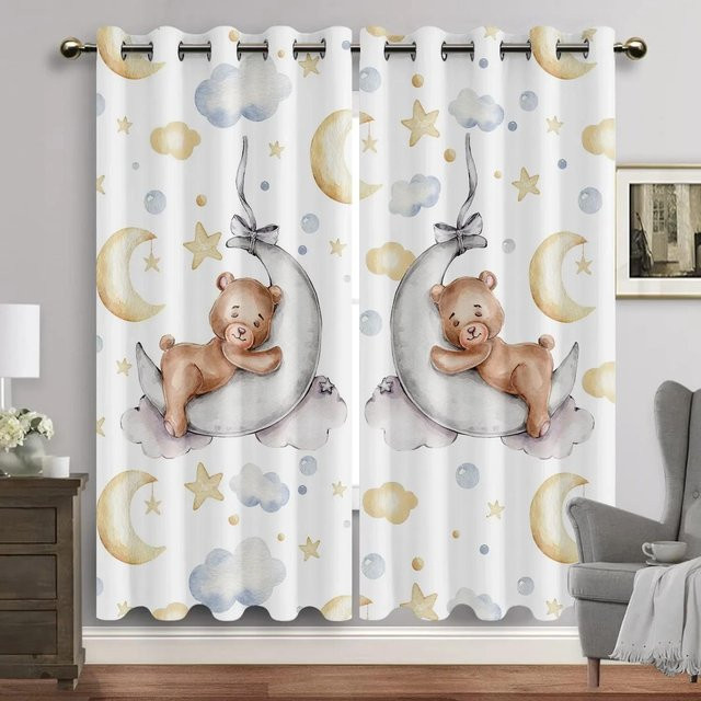 Yiran Furniture Vorhang mit Aquarell Tierprint Hase und Bär für das Babyzimmer, Mehrfarbig, B/H: 135 x 185 cm - Bild 1
