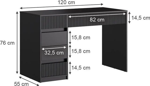 Vicco Schminktisch Omira Schwarz Breite: 120 cm, Höhe: 76 cm, Tiefe: 40 cm - Bild 2