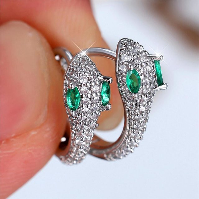 YIRAN Jewelry Creolen, Schlangen, Kupfer, grünem Zirkonia, gray, Damen - Bild 1