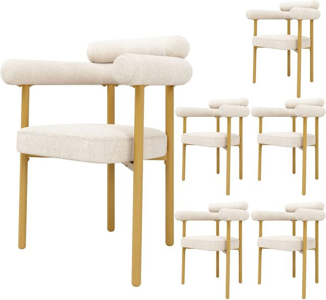 Merax Esszimmerstuhl 6er Set in Beige mit Wildleder-Bezug und goldfarbenen Beinen - Bild 1
