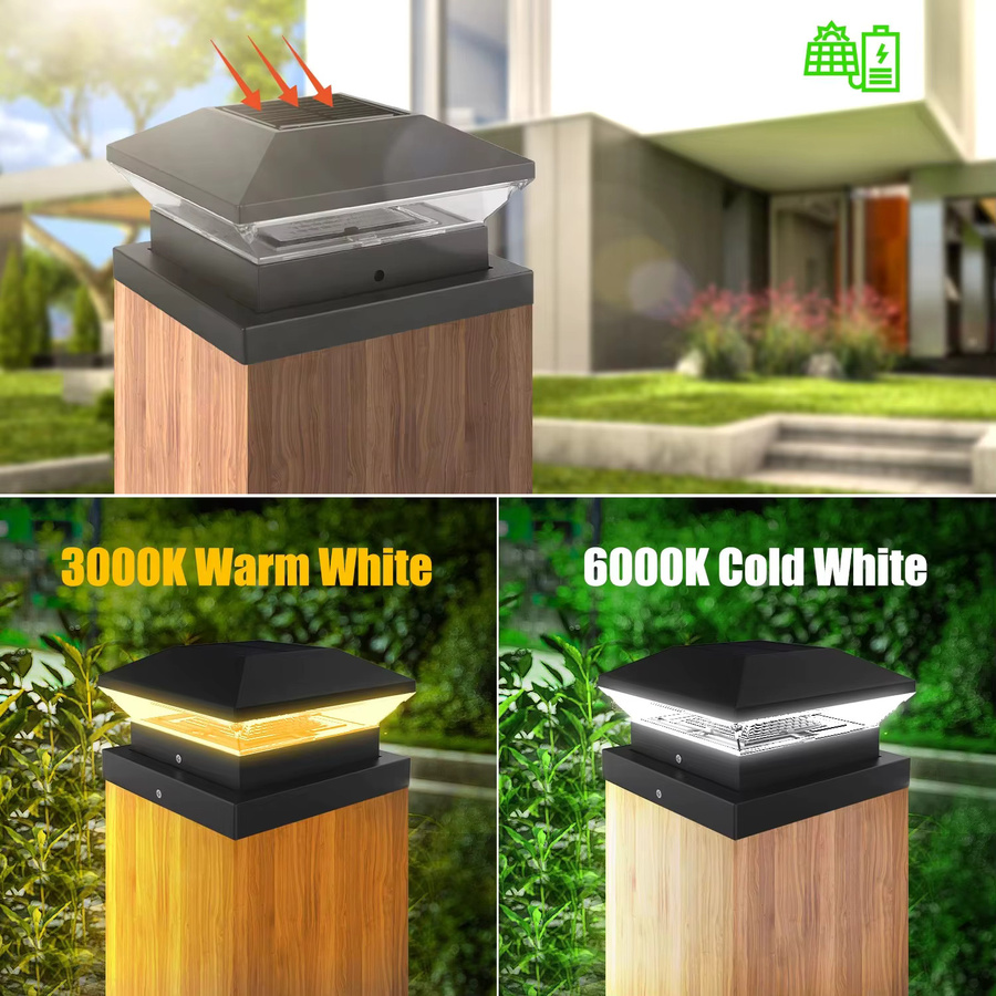 Crepow Solar-Säulenleuchte für Garten und Zaun, IP65 LED Außenbeleuchtung in Schwarz, 2/4 Stück - Bild 4