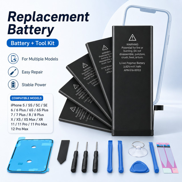 Ersatz-Handy-Akku für Apple iPhone Modelle inkl. Basis-Reparaturwerkzeug-Set in Schwarz - Bild 1