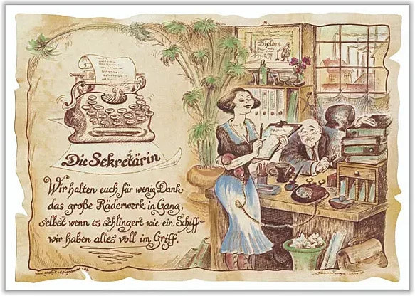 Zunftbild Sekretärin auf Antikpapier als Vintage Poster im A4-Format, mehrfarbig - Bild 1