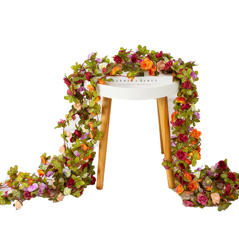 TTCY Künstliche Rosen-Weihnachtsgirlande in Pink, 250 cm lange Blumenpflanzen für Wanddekoration, Hochzeit und Garten - Bild 1