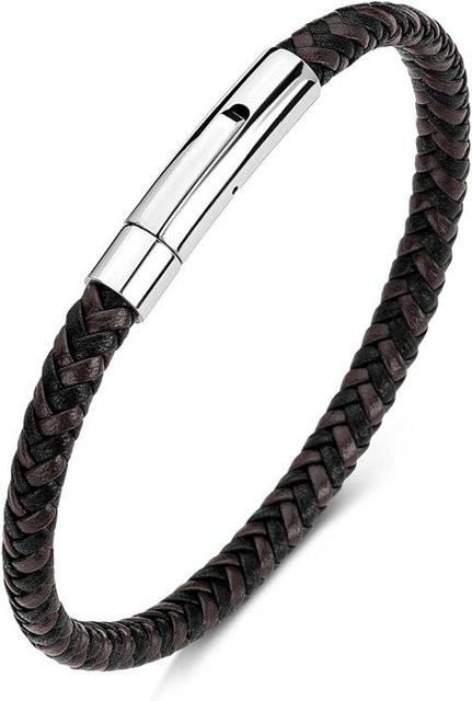 YULIN Armband, Edelstahl, Leder geflochtenes Seil, Weinrot, Schwarz, 23cm, Unisex - Bild 1