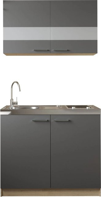 Respekta Küchenmöbel-Set Merle in Grau mit Glastüren und Soft-Close-Funktion, B/H/T: 100 x 200 x 60 cm - Bild 1