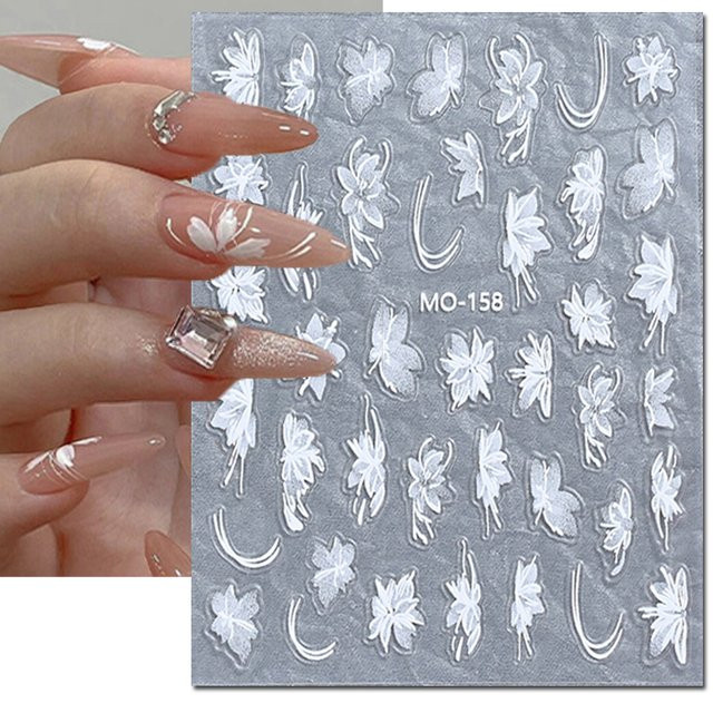 AuuuGBeau Nail Art Aufkleber, Weiße Blumen, Glänzend - Bild 1