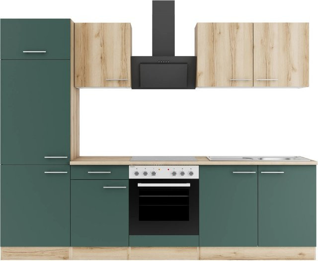 Optifit Küchenzeile KPLS 2711-9+ Liv.290/Sav.405 in Wildeiche Nachbildung und Steingrün, Breite: 270 cm - Bild 1