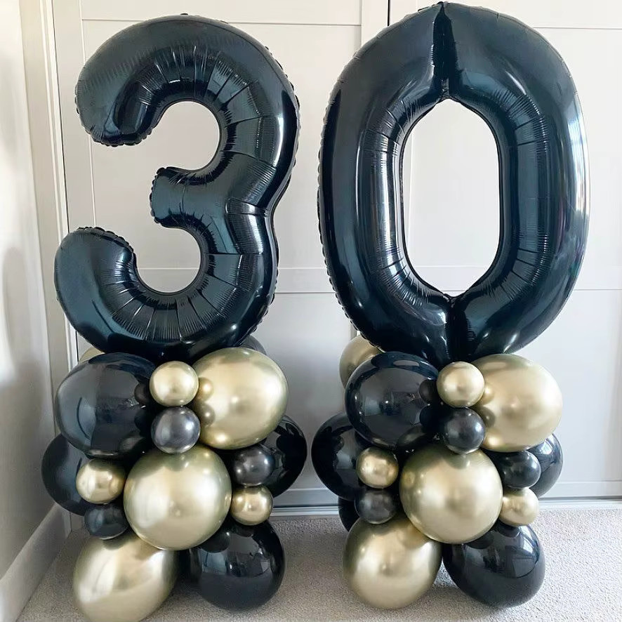 Luftballon-Set Gold Schwarz für Geburtstagsparty mit Zahlen-Folienballons zur Dekoration - Bild 2