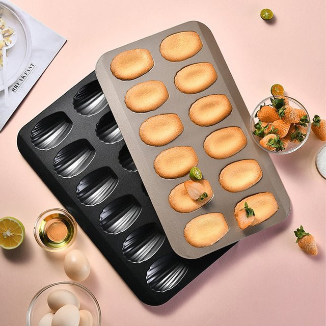 Uniturcky Madeleine-Backform aus Metall mit Non-Stick-Beschichtung in Gold, ovale Mini-Kuchenform - Bild 1