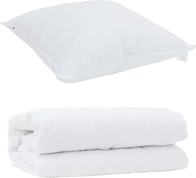 vidaXL Bettdecken-Set mit Kissen aus Mikrofaser, 2-teilig, Weiß, B/T/H: 220 x 140 x 45 cm - Bild 1