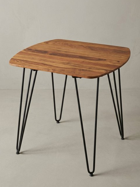 KADIMA DESIGN Esszimmertisch aus Massivholz in Braun mit quadratischer Form und haarnadelförmigen Metallbeinen, B/T/H: 80 x 80 x 76 cm - Bild 1