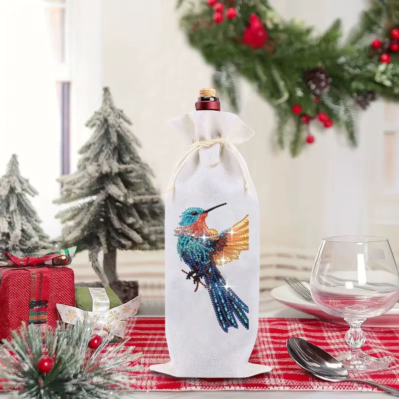 DIY Diamantmalerei Weinflasche Tasche mit Tier-Motiv in Weiß für Weihnachten - Bild 2