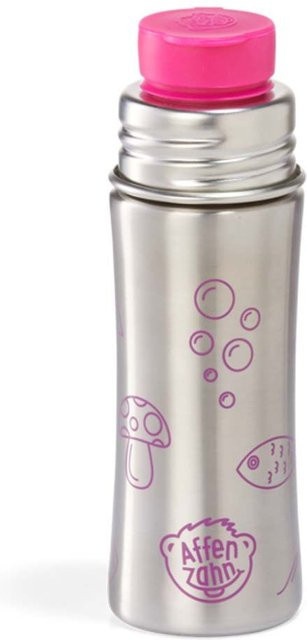 Affenzahn Trinkflasche aus Edelstahl mit Eulen-Motiv in Pink und Silber - Bild 1