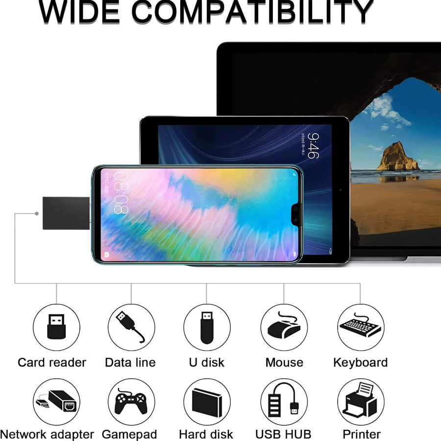 8-teiliges USB-Adapter-Set in Schwarz mit USB-C und Micro-USB Konvertern für Laptop und Auto - Bild 4
