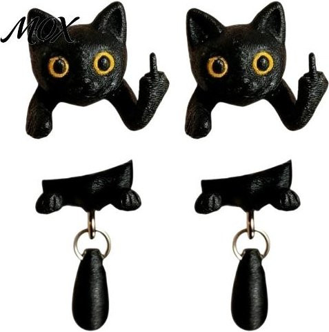Katzenohrringe, Schwarz, Legierung, Damen - Bild 1