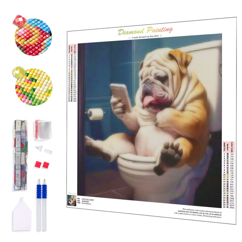 CHENISTORY 5D-DIY-Stickset Mosaik-Hund auf der Toilette Diamant-Gemälde mit runden Strasssteinen in Mehrfarbig - Bild 2