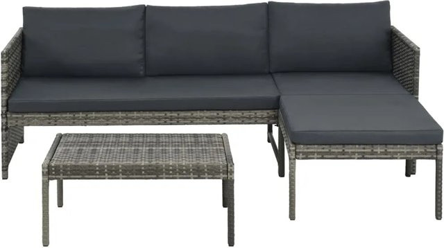 vidaXL 3-tlg Garten-Lounge-Set Modell 6 aus Poly Rattan mit Auflagen in Grau - Bild 1