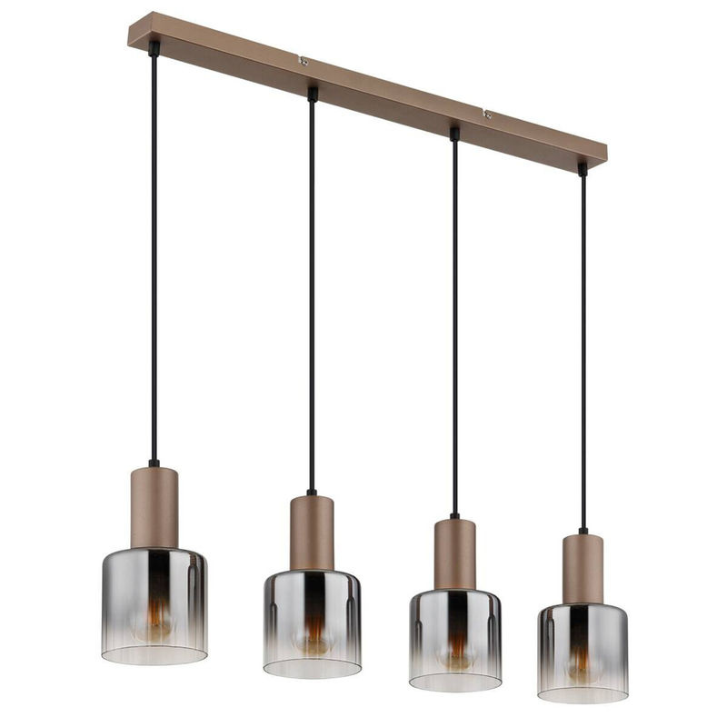 Globo Lighting Pendelleuchte Walton aus Glas und Metall in Braun und Transparent, B/H/T: 12 x 150 x 78 cm, E27, 4 Leuchtmittel - Bild 2