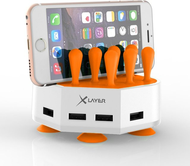 Family Charger Mini USB-A Ladegerät mit 4 Ports in Orange-Weiß - Bild 1