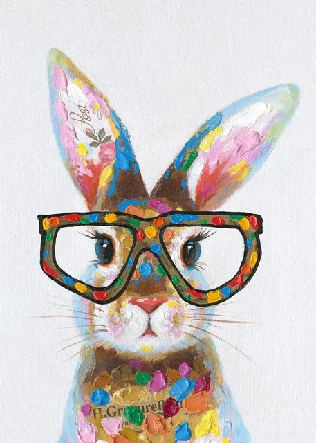 Art Universe Leinwandbild Bunter Hase mit Brille, Modernes Wandbild mit Tier-Illustration, B/H: 50 x 70 cm, Multicolor - Bild 1