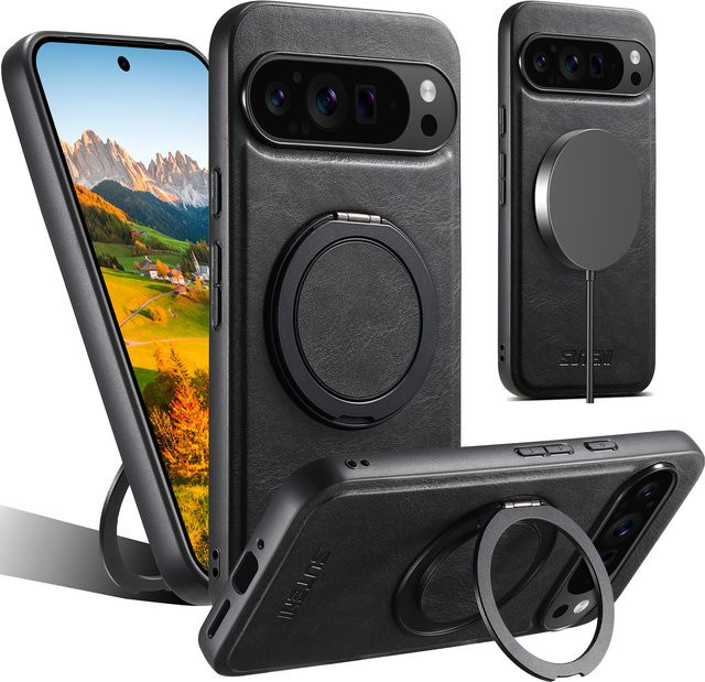 SUTENI PU-Leder Handyhülle mit 360 Grad drehbarem Standfuß und kabellosem Laden für Google Pixel 9XL, 8Pro, 7A und 6 in Schwarz oder Blau - Bild 1