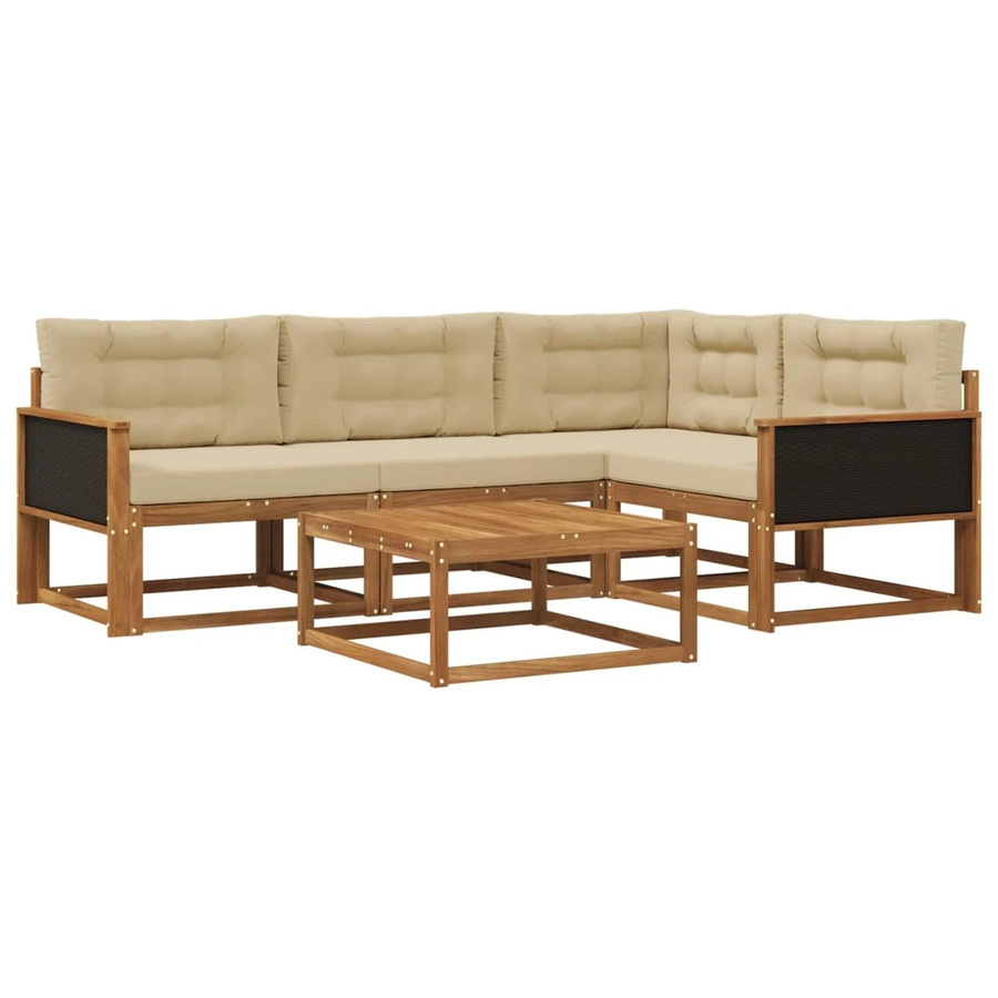 vidaXL Outdoor-Sofagarnitur in L-Form aus massivem Akazienholz mit 5 Kissen in Natur und Beige - Bild 2