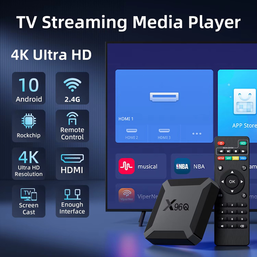 X96Q Android 10 TV-Box mit Allwinner H313 Quad-Core, 4K UHD Smart Media Player, Schwarz, WLAN und Ethernet - Bild 2