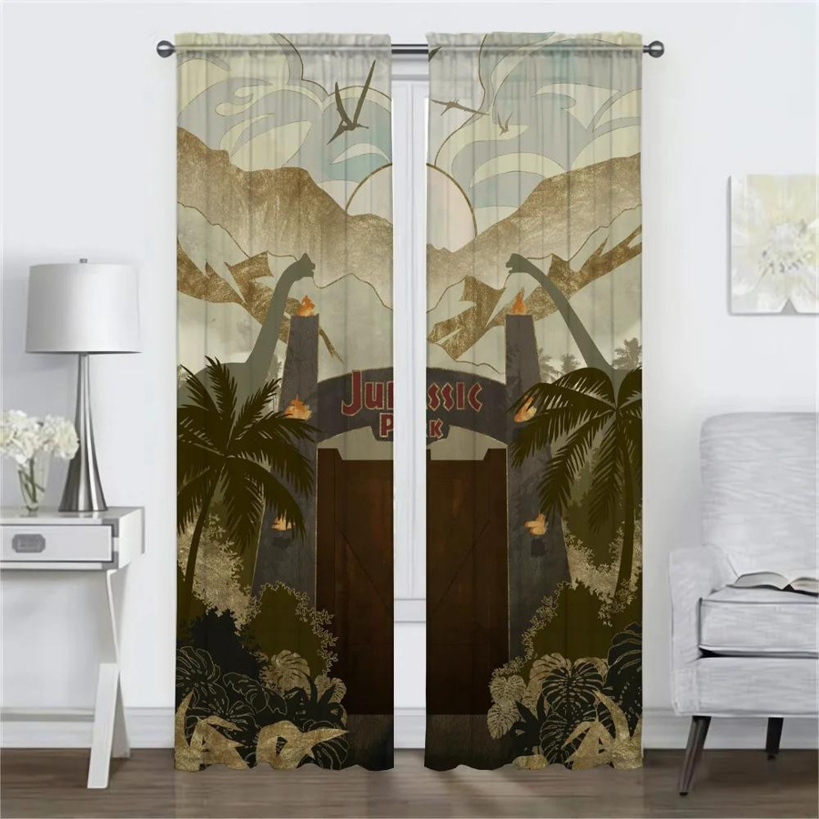 Jurassic Park Moderne Vorhänge im 2er-Set, Halbtransparent, Mehrfarbig, B: 50 cm, H: 70 cm - Bild 2