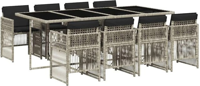 vidaXL 9-teilige Garten-Essgruppe aus Poly-Rattan mit Kissen in Anthrazit und Hartglas-Tischplatte - Bild 1