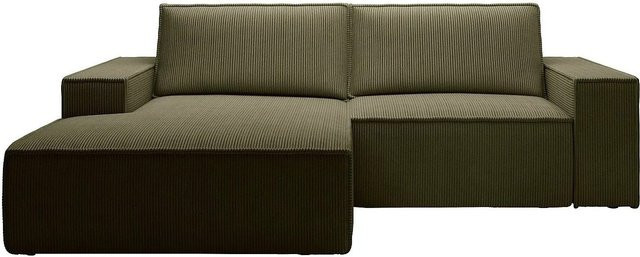 Vente-unique Schlafsofa Amelia in Khaki mit Cord-Bezug und L-Form, Breite: 240 cm - Bild 1