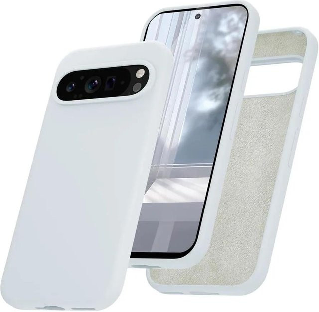 Stoßfeste Flüssigsilikonhülle für Google Pixel 8a in Weiß mit mattem Hautgefühl - Bild 1
