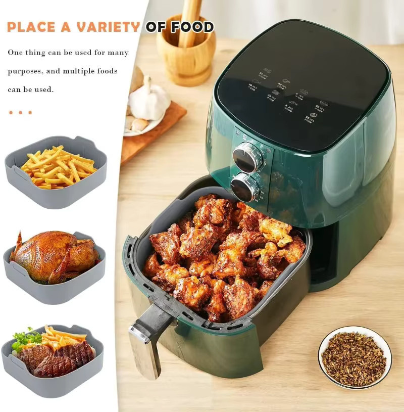 Wiederverwendbare Silikon Airfryer Backform für Heißluftfritteusen, Grau, Durchmesser: 21 cm - Bild 3