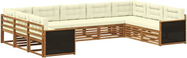 vidaXL Outdoor-Sofagarnitur aus Massivholz Akazie in L-Form, 9-teiliges Set in Natur und Beige mit Sitz- und Rückenkissen - Bild 1