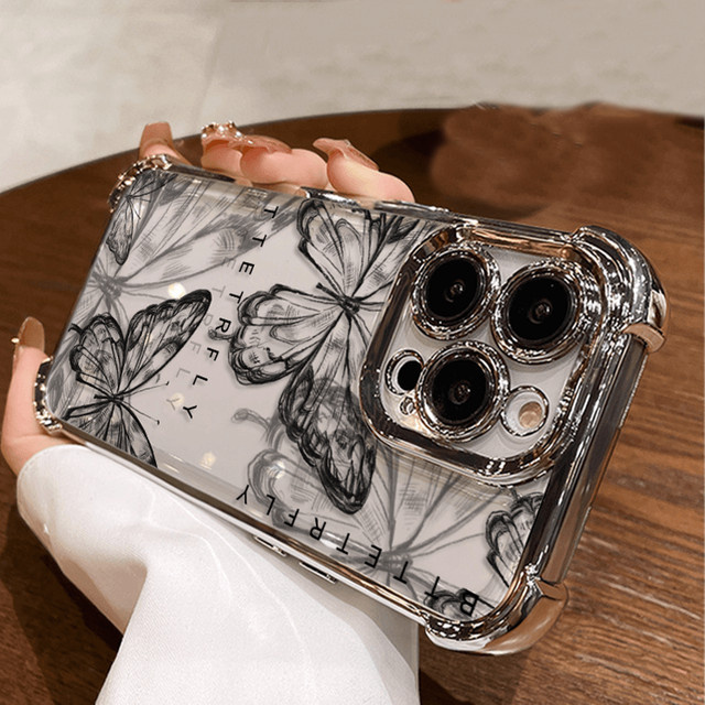 Schwarze Handyhülle mit Schmetterlings-Design für Samsung Galaxy S25 S24 S23 S22 S21 S20 FE Note20 Plus Ultra mit Airbag-Schutz - Bild 1