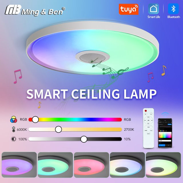 Morden Tuya Smart RGB Deckenleuchte mit Lautsprecher, 45W dimmbare LED-Rundlampe in Weiß mit App- und Fernbedienungssteuerung für Wohnzimmer und Schlafzimmer - Bild 1