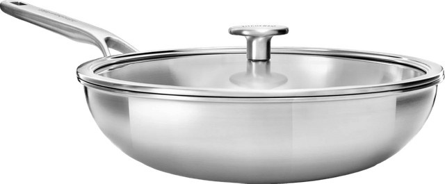 KitchenAid Wok aus Edelstahl mit Glasdeckel, Silber, Durchmesser: 28 cm - Bild 1