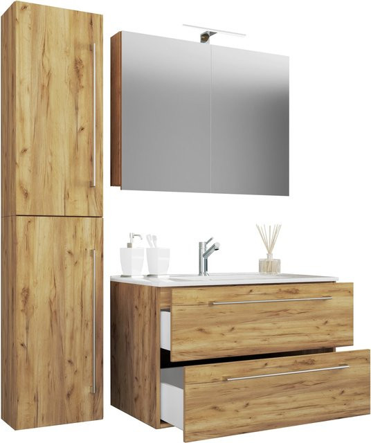 VCM 4-tlg. Badmöbel Set Badinos mit Keramik-Waschtisch, Unterschrank, Spiegelschrank und Hochschrank, Breite: 60 cm - Bild 1