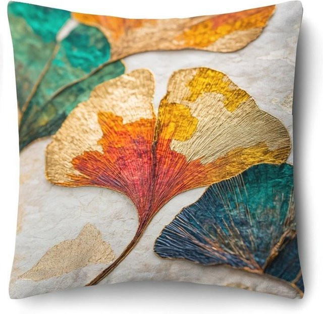 Dekorativer Ginkgoblatt Kissenbezug von JMG Clothing in Orange, weiche Kissenhülle für Wohnzimmer und Schlafzimmer, B/T: 45 x 45 cm oder 40 x 40 cm - Bild 1