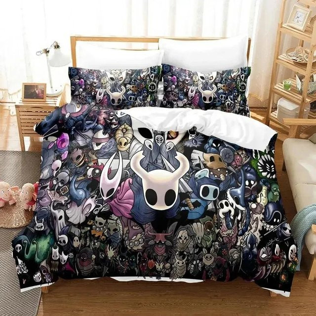 Hollow Knight Anime Bettwäsche Set mit Bettbezug und Kissenbezug, Schwarz, B/H: 70 x 133 cm - Bild 1