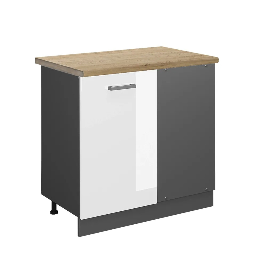 Vicco Eckunterschrank R-Line für die Küche in Weiß Hochglanz und Anthrazit mit Eiche Optik, B/T/H: 86 x 60 x 81,6 cm - Bild 2