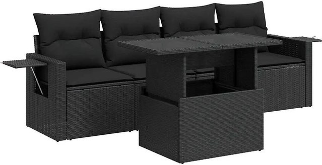 vidaXL 5-teilige Garten-Sofagarnitur aus Poly-Rattan mit Kissen in Schwarz - Bild 1
