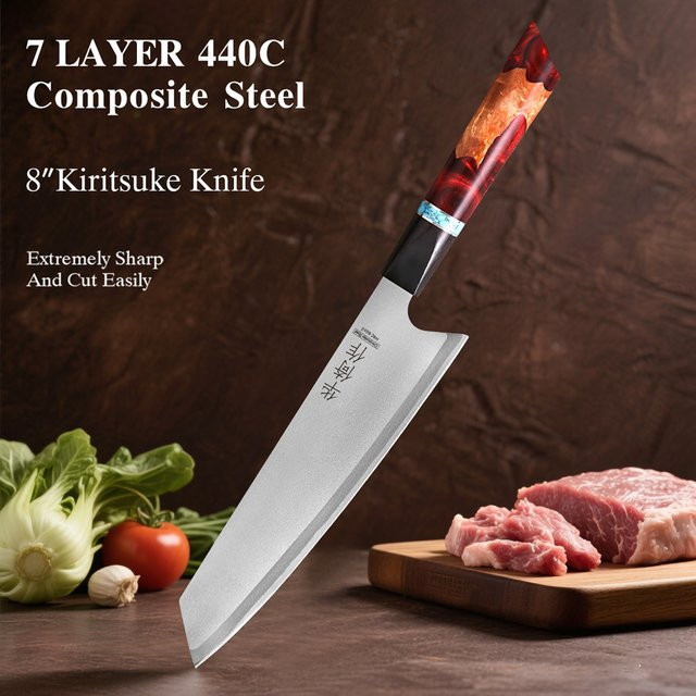 TUEWHO Kiritsuke-Kochmesser aus 440C-Verbundstahl mit Holzgriff, 8 Zoll (20,32 cm) professionelles japanisches Küchenmesser für Fleisch und Gemüse - Bild 1