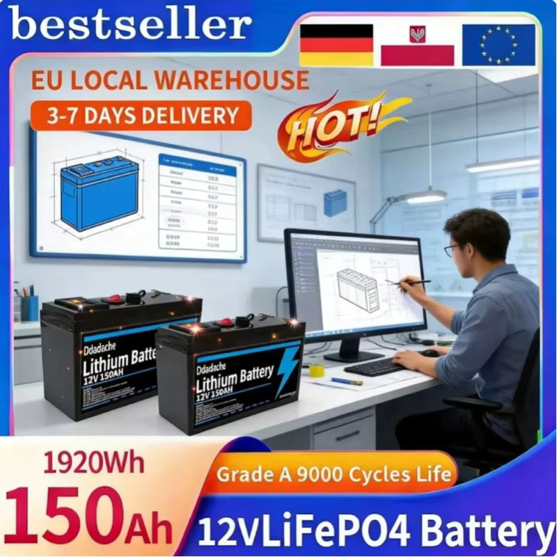 LiFePO4 12V 150Ah Wiederaufladbare Lithium-Batterie mit integriertem BMS in Schwarz für Elektrofahrräder, Roller, Elektrofahrzeuge und Solarsysteme - Bild 1