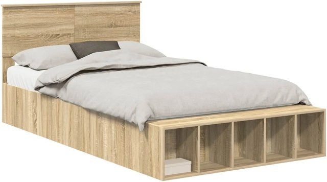 vidaXL Bettrahmen mit Regal in Sonoma-Eiche, B/T/H: 120 x 190 x 90 cm, modern, braun - Bild 1