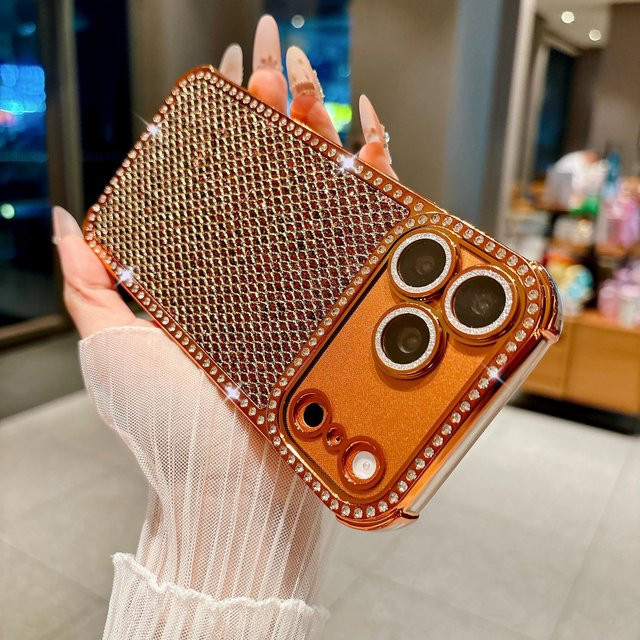 YULIN Glitzer Aurora Handyhülle mit Diamant-Effekt für iPhone 17 16 14 13 Pro Max, stoßfest mit Kameraschutz, Farbe: Orange/Transparent - Bild 1