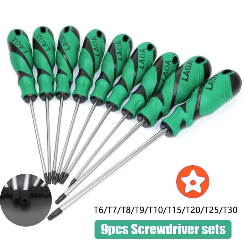 LAOA 9-teiliges Magnetisches Torx-Schraubendreher-Set aus S2-Stahl in Grün mit Mittelloch-Torx und Sechskant-Spezialbits - Bild 5