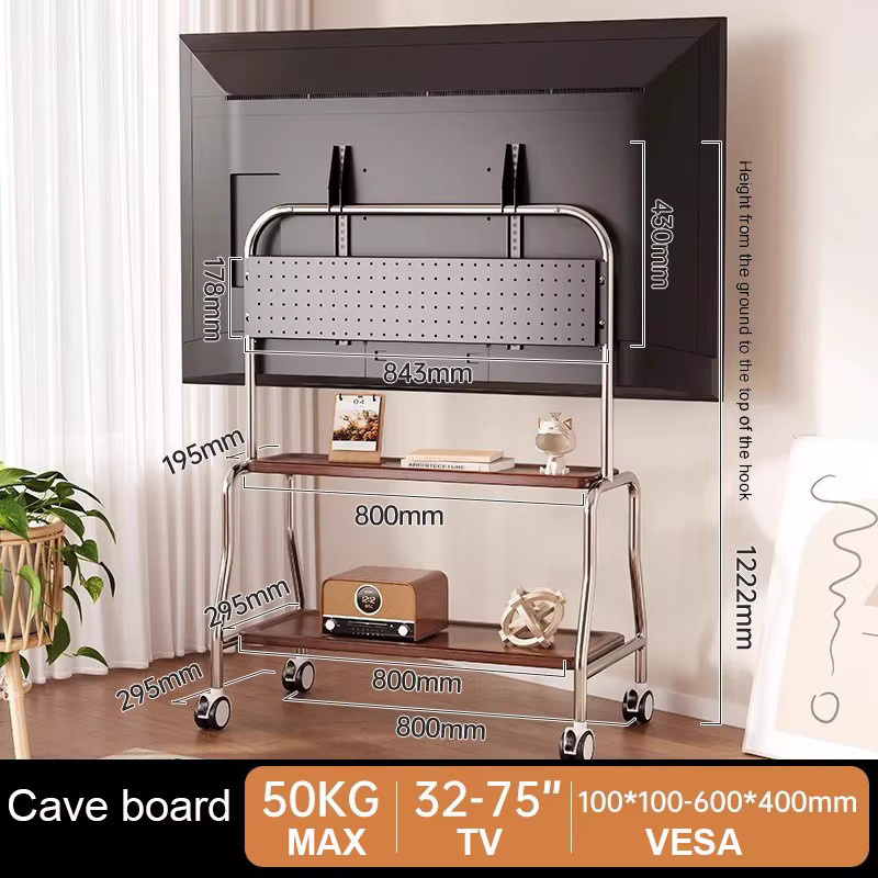BEISHI Mobiler TV-Ständer mit Rollen für 32–75 Zoll LCD LED Flach- und Gebogenbildschirme, Farbe: Weiß/Silber, Belastbarkeit bis 50 kg, max. VESA 600 x 400 mm - Bild 4